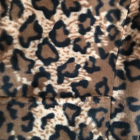 Luii Faux Fur Leopard Animal Print Classic Fall peplum jacket coat Brown Black S - Picture 9 of 15
